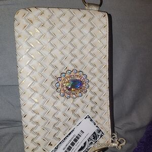 Chic White and Gold Woven Clutch NWT